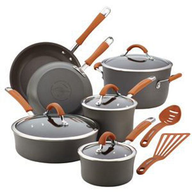 Picture of 12pc Cucina Hard-Anodized Cookware Set Pumpkin Orange Handles