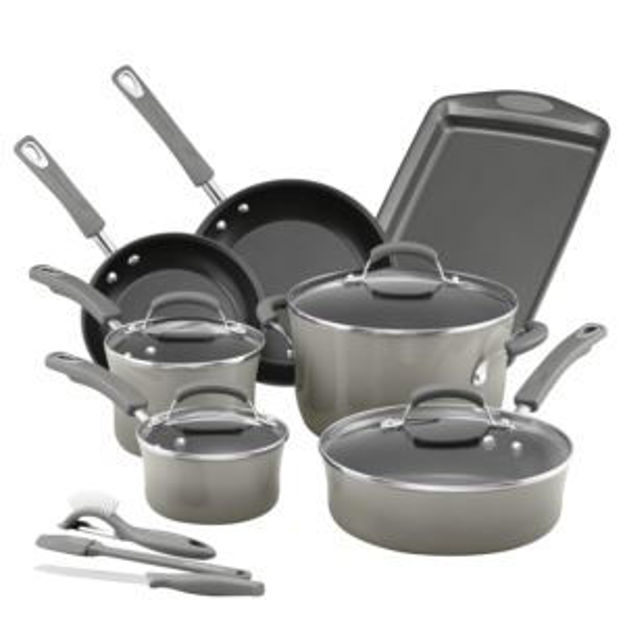 Picture of 14pc Hard Enamel Nonstick Cookware Set Sea Salt Gray