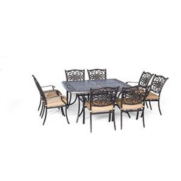 Picture of Traditions 9-Piece Square Dining Set in Tan with a Large 60 x 60 in. Cast-top Dining Table