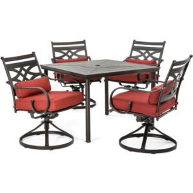 Picture of Montclair 5-Piece Patio Dining Set in Chili Red with 4 Swivel Rockers and a 40-Inch Square Table