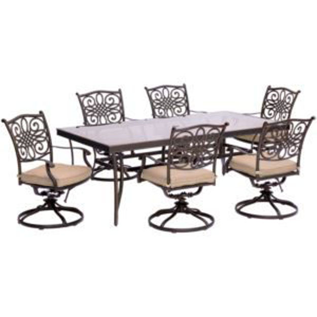 Picture of Traditions 7-Piece Dining Set in Tan with Extra Large Glass-Top Dining Table