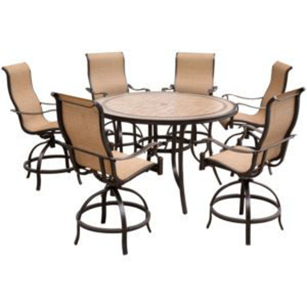 Picture of Monaco 7-Piece High-Dining Set with 6 Contoured Swivel Chairs and a 56 In. Tile-Top Table