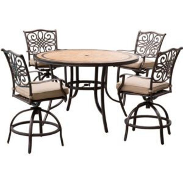 Picture of Monaco 5-Piece High-Dining Set in Tan with 4 Swivel Chairs and a 56 In. Tile-top Table