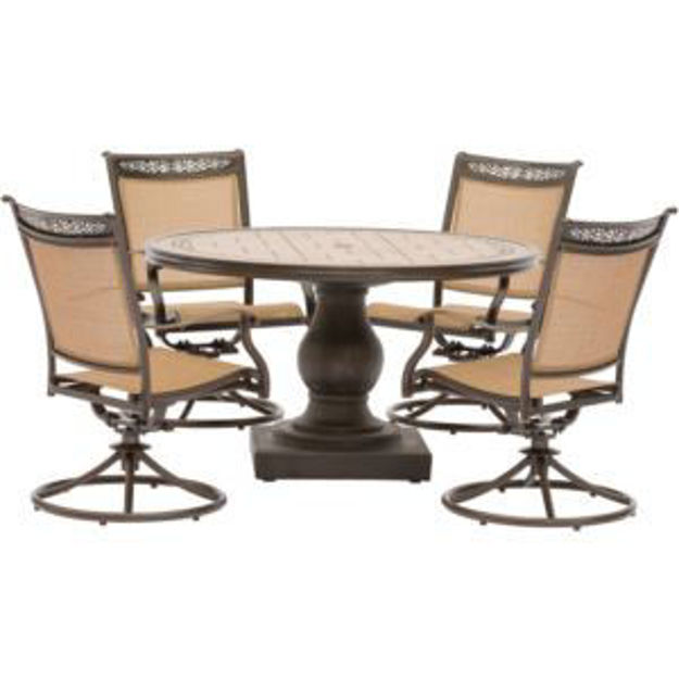 Picture of Fontana 5-Piece Outdoor Dining Set with Four Swivel Rockers and a 51 In. Tile-top Dining Table