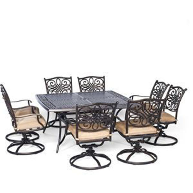 Picture of Traditions 9-Piece Dining Set in Tan with Large 60 In. Square Cast-Top Dining Table