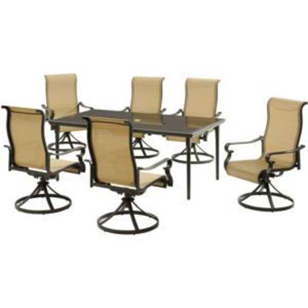 Picture of Brigantine 7-Piece Dining Set with a 40" x 70" Glass-Top Dining Table and 6 Sling Swivel Rockers