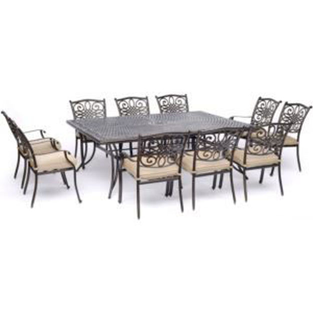 Picture of Traditions 11-Piece Dining Set in Tan with Ten Stationary Dining Chairs and an Extra-Long Dining Tab