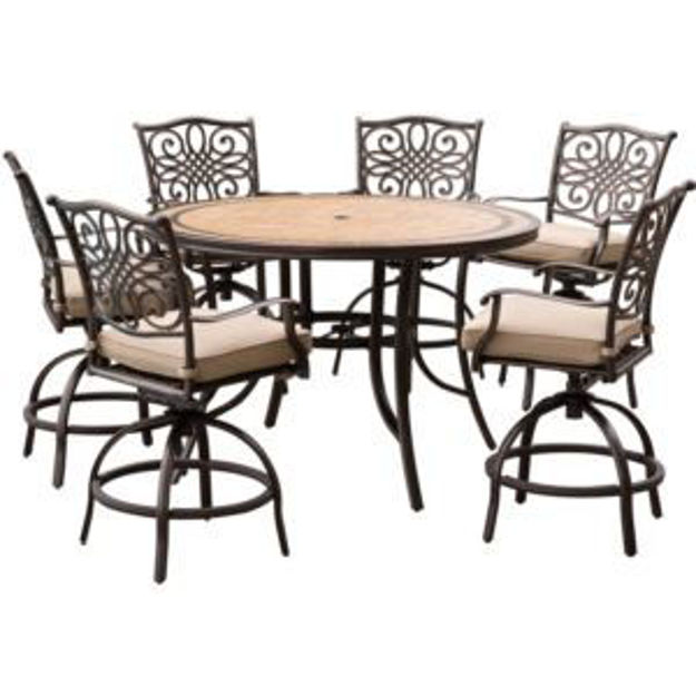 Picture of Monaco 7-Piece High-Dining Set in Tan with a 56 In. Tile-top Table and 6 Swivel Chairs