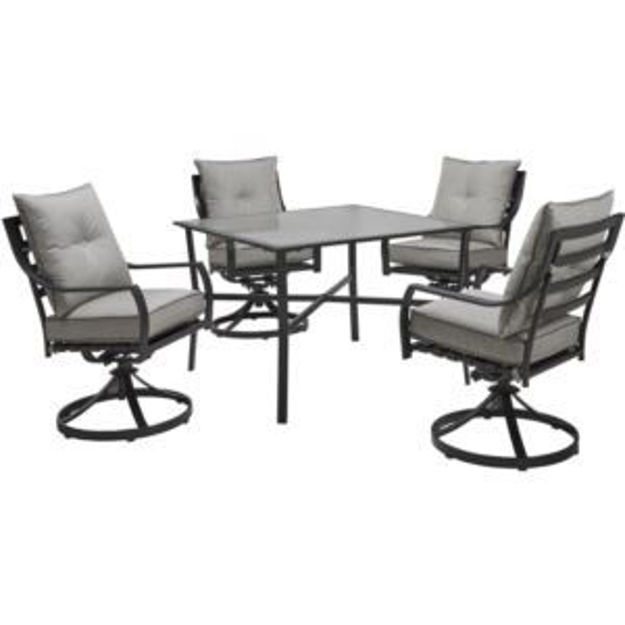 Picture of Lavallette 5-Piece Dining Set in Silver Linings with 4 Swivel Rockers and a 42-In. Square Glass-Top