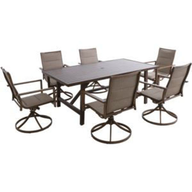 Picture of Fairhope 7-Piece Outdoor Dining Set with 6 Padded Contoured-Sling Swivel Rockers and a 74-In. x 40-I