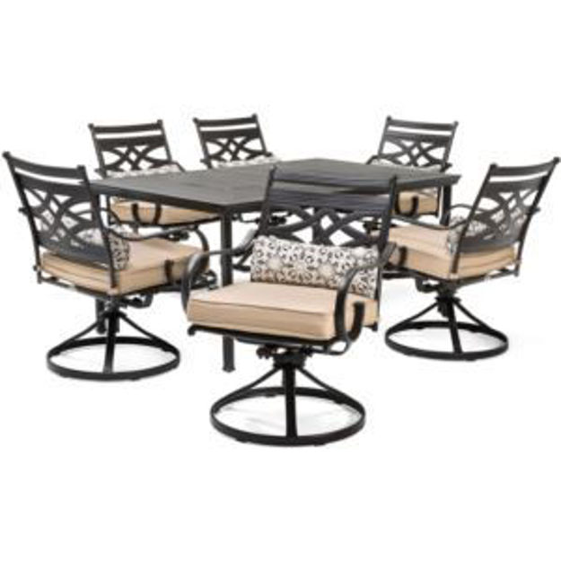 Picture of Montclair 7-Piece Dining Set in Tan with 6 Swivel Rockers and a 40" x 67" Dining Table