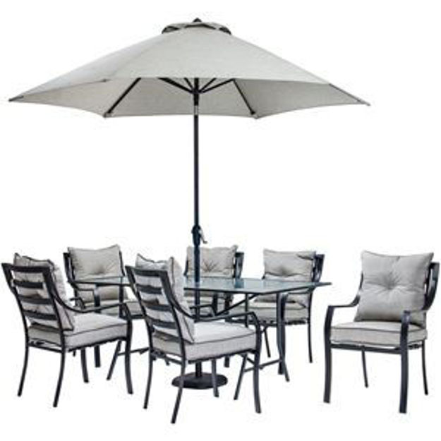 Picture of Lavallette 7-Piece Outdoor Dining Set with Table Umbrella and Base