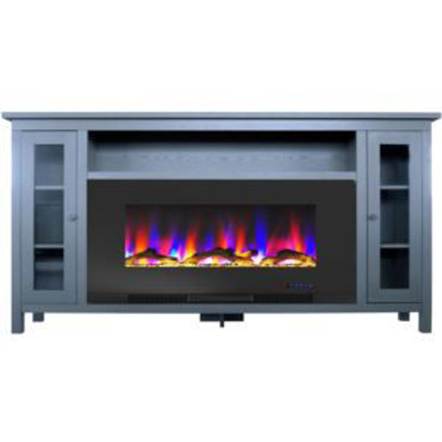 Picture of Somerset 70-In. Fireplace TV Stand in Slate Blue and 42-In. Color-Changing LED Electric Heater Inser