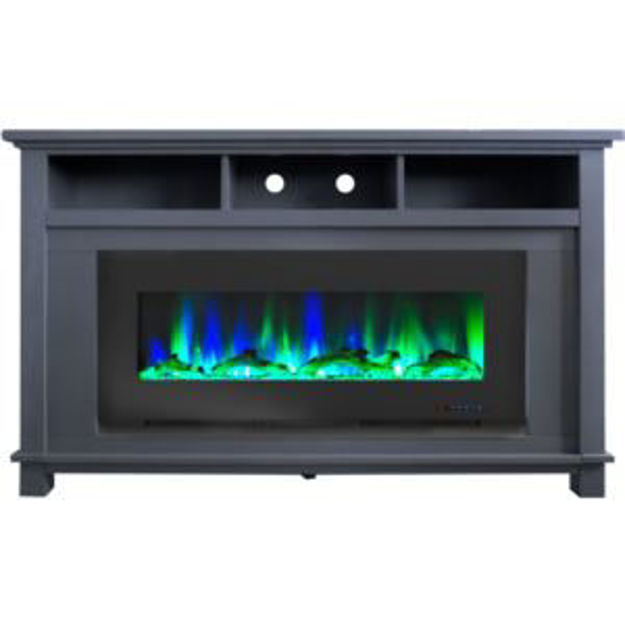 Picture of San Jose 58-In. Fireplace TV Stand in Slate Blue and 50-In. Color-Changing LED Electric Heater Inser