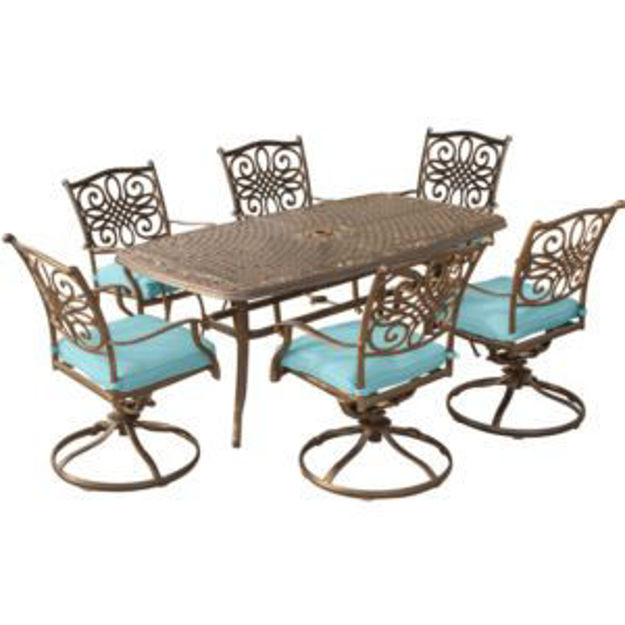 Picture of Traditions 7-Piece Dining Set in Blue with 72 x 38 in. Cast-top Table