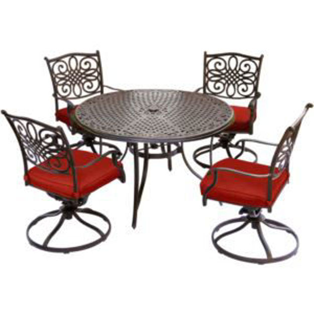 Picture of Traditions 5-Piece Dining Set with Four Swivel Rockers in Red and a 48 In. Cast-top Table