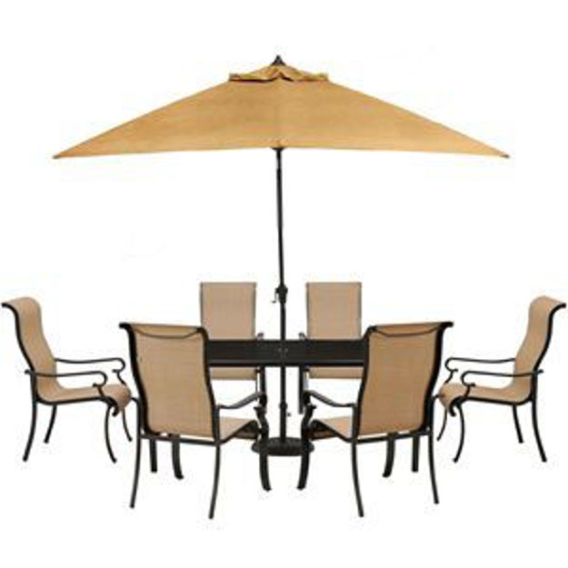 Picture of Brigantine 7-Piece Outdoor Dining Set with Glass-Top Table and 9 Ft. Umbrella