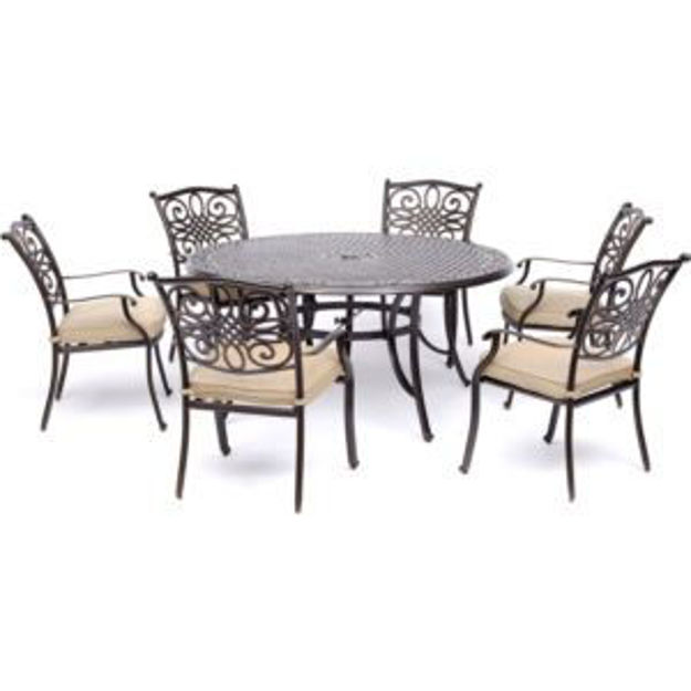 Picture of Traditions 7-Piece Dining Set in Tan with Six Dining Chairs and a 60 In. Cast-top Table