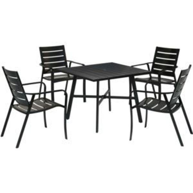 Picture of Cortino 5-Piece Commercial-Grade Patio Dining Set with 4 Aluminum Slat-Back Dining Chairs and a 38"