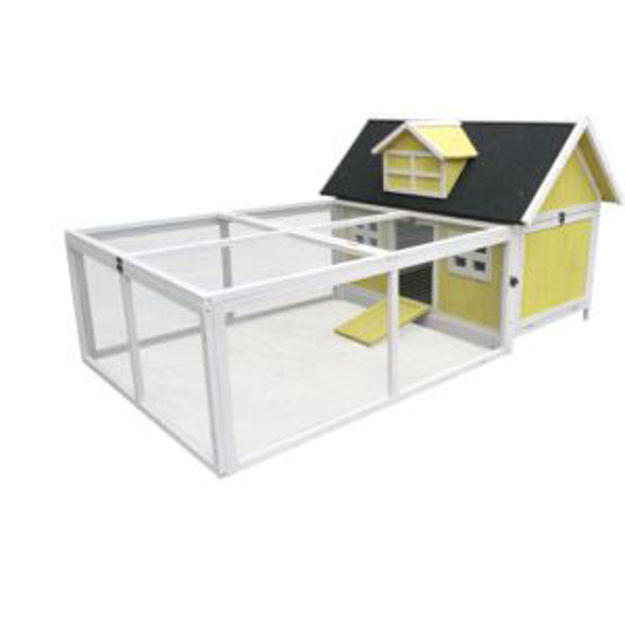 Picture of Outdoor Wooden Chicken Coop with Ramp, Large Wire Mesh Run, Waterproof Roof, Removable Tray 2.8 Ft.