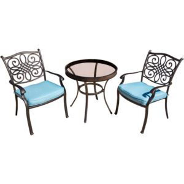 Picture of Traditions 3-Piece Bistro Set in Blue with 30 In. Glass-top Table