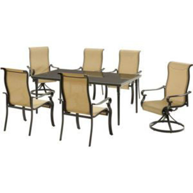 Picture of Brigantine 7-Piece Outdoor Dining Set with a 40x70-In. Glass Top Table, 2 Sling Swivel Rockers, and