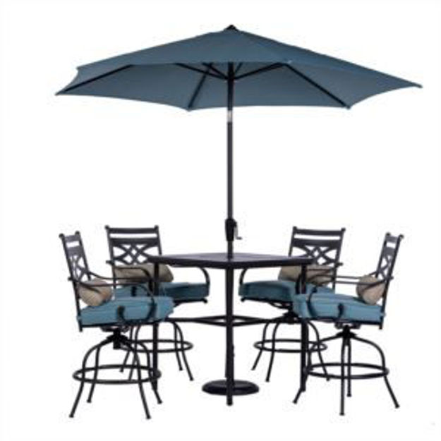 Picture of Montclair 5-Piece High-Dining Set in Ocean Blue with 4 Swivel Chairs, 33-In. Counter-Height Dining T