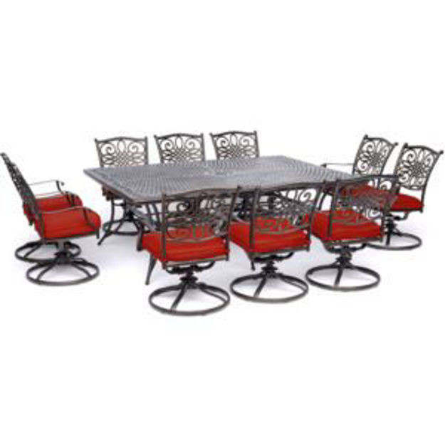 Picture of Traditions 11-Piece Dining Set in Red with Ten Swivel Rockers and an Extra-Long Dining Table