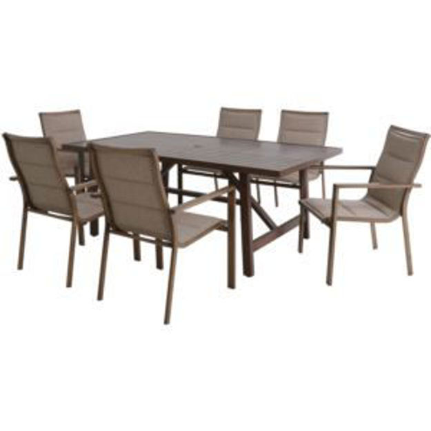 Picture of Fairhope 7-Piece Outdoor Dining Set with 6 Padded Contoured-Sling Chairs and a 74-In. x 40-In. Trest