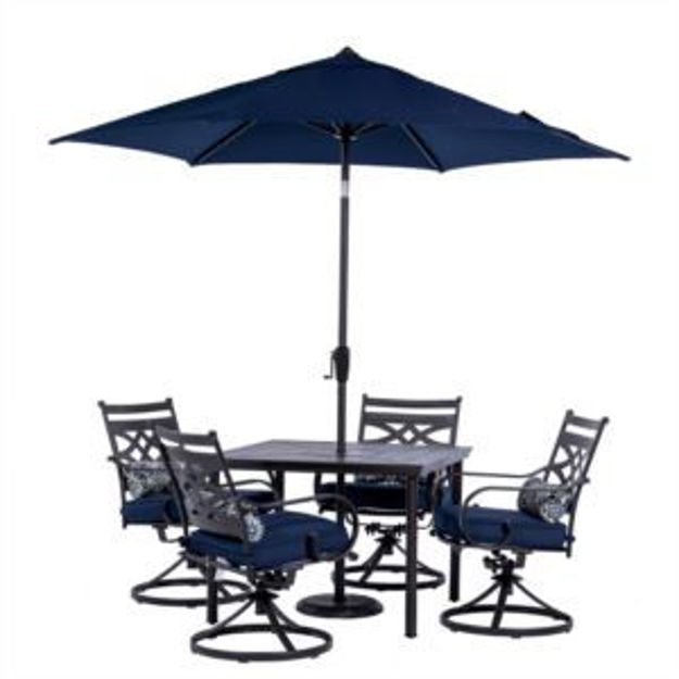 Picture of Montclair 5-Piece Patio Dining Set in Navy Blue with 4 Swivel Rockers, 40-Inch Square Table, and 9-F