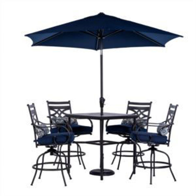 Picture of Montclair 5-Piece High-Dining Set in Navy Blue with 4 Swivel Chairs, 33-In. Counter-Height Dining Ta