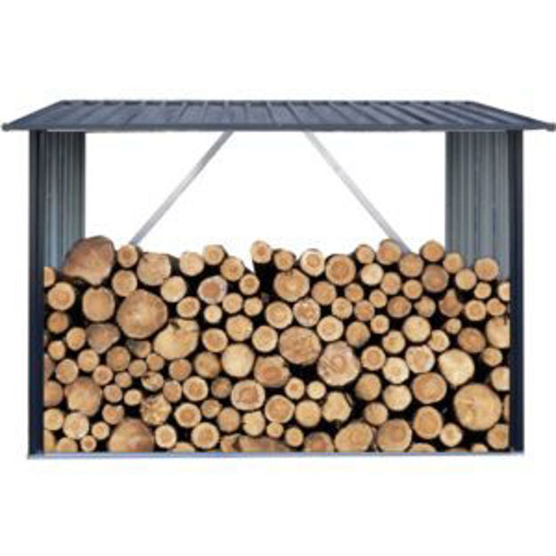 Picture of Indoor/Outdoor Galvanized Steel Woodshed Storage Rack Holds up to 69 Cu. Ft. of Stacked Firewood, Da