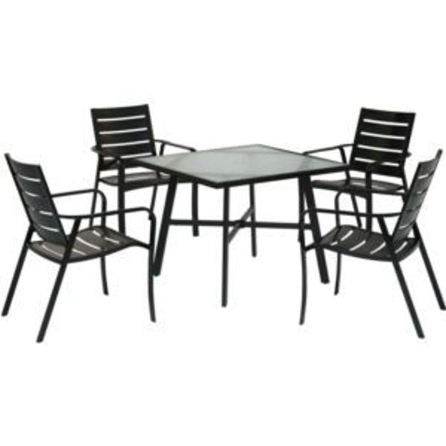 Picture of Cortino 5-Piece Commercial-Grade Patio Dining Set with 4 Aluminum Slat-Back Dining Chairs and a 38"