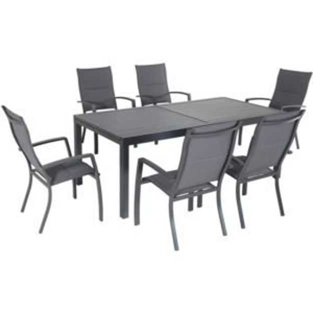 Picture of Naples 7-Piece Outdoor Dining Set with 6 Padded Sling Chairs and Expandable Dining Table in Gray