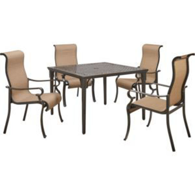 Picture of Brigantine 5-Piece Outdoor Dining Set with 4 Contoured-Sling Chairs and a 42-In. Square Cast-Top Tab