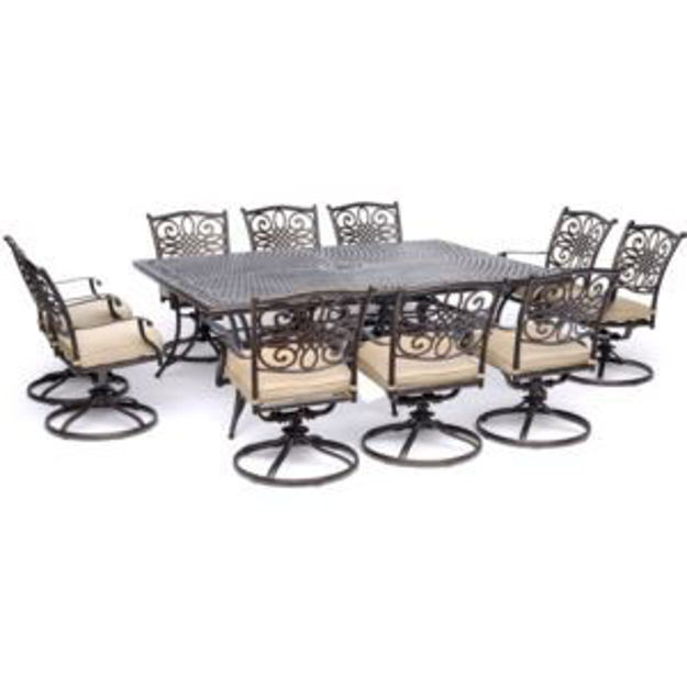 Picture of Traditions 11-Piece Dining Set in Tan with Ten Swivel Rockers and an Extra-Long Dining Table