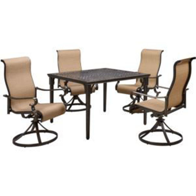 Picture of Brigantine 5-Piece Outdoor Dining Set with 4 Contoured-Sling Swivel Rockers and a 42-In. Square Cast