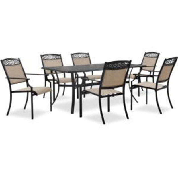 Picture of Lisbon 7-Piece Outdoor Patio Dining Set with 39x68-In. Cast Top Aluminum Table and 6 Stackable Sling