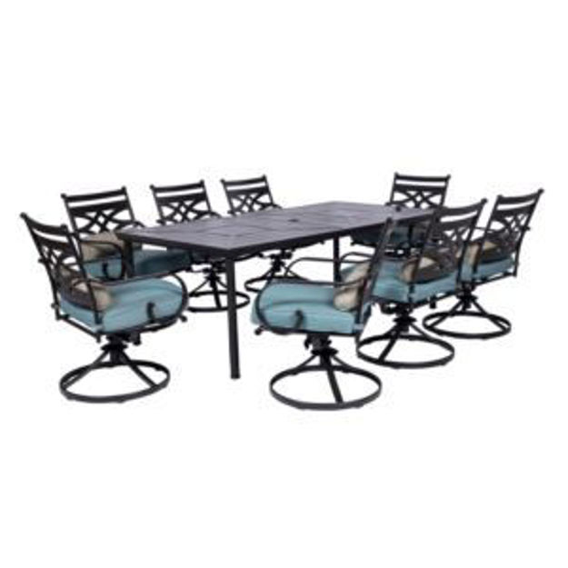 Picture of Montclair 9-Piece Dining Set in Ocean Blue with 8 Swivel Rockers and a 42-In. x 84-In. Table