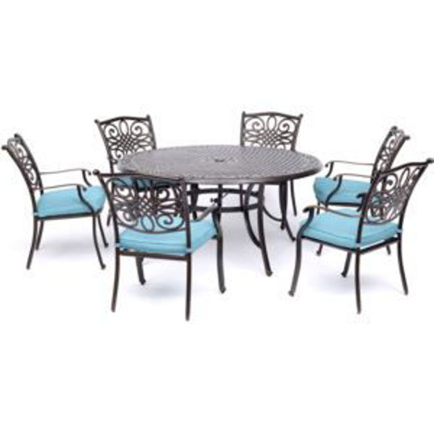 Picture of Traditions 7-Piece Dining Set in Blue with Six Dining Chairs and a 60 In. Cast-top Table