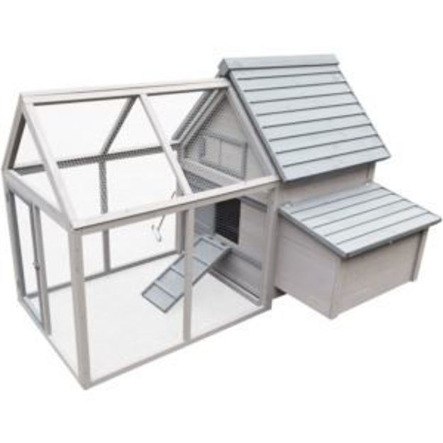 Picture of Outdoor Wooden Chicken Coop with Ramp, Wire Mesh Run, Waterproof Roof, Removable Tray 3.8-Ft. x 3.87