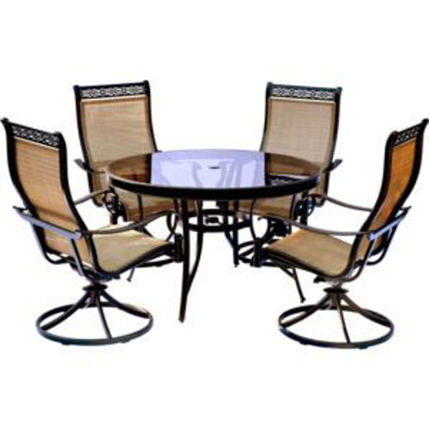 Picture of Monaco 5-Piece Dining Set with Swivel Sling Chairs and Glass-top Dining Table