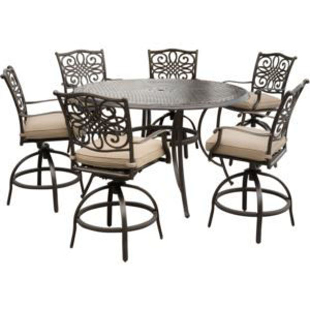 Picture of Traditions 7-Piece High-Dining Set in Tan with 6 Swivel Chairs and a 56 In. Cast-Top Table