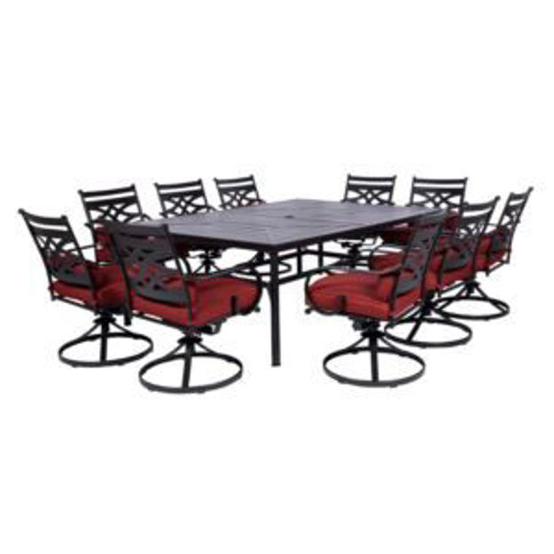 Picture of Montclair 11-Piece Dining Set in Chili Red with 10 Swivel Rockers and a 60-In. x 84-In. Table