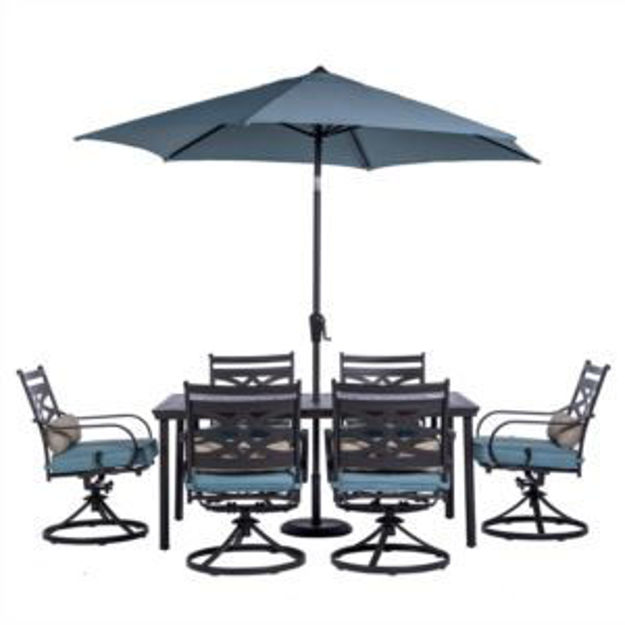 Picture of Montclair 7-Piece Dining Set in Ocean Blue with 6 Swivel Rockers, 40-In. x 66-In. Dining Table and 9