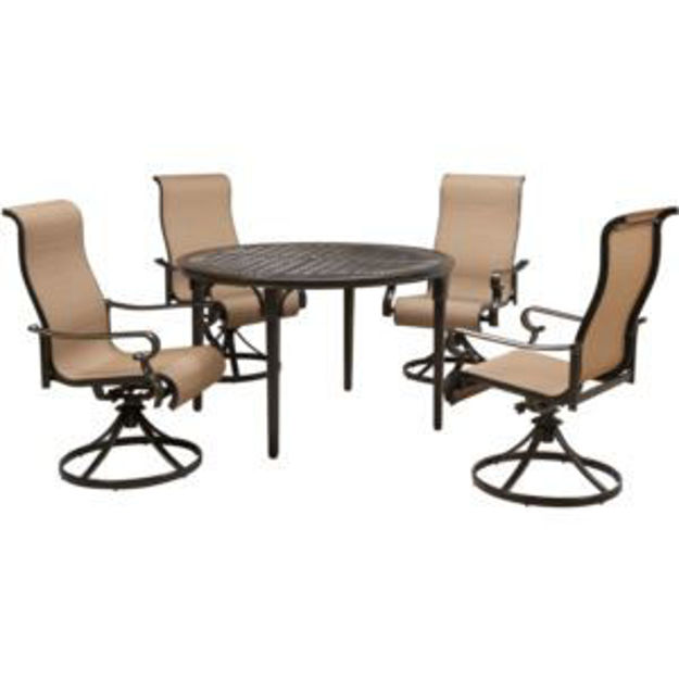 Picture of Brigantine 5-Piece Outdoor Dining Set with 4 Contoured-Sling Swivel Rockers and a 50-In. Round Cast-