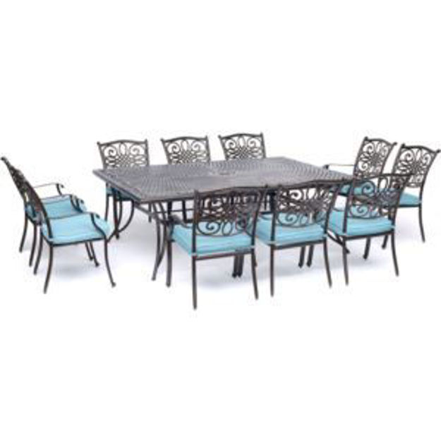 Picture of Traditions 11-Piece Dining Set in Blue with Ten Stationary Dining Chairs and an Extra-Long Dining Ta