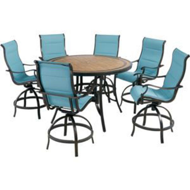 Picture of Monaco 7-Piece High-Dining Set in Blue with 6 Padded Counter-Height Swivel Chairs and a 56-In. Tile-