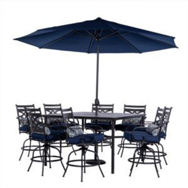 Picture of Montclair 9-Piece High-Dining Set in Navy Blue with 8 Counter-Height Swivel Rockers, 60-In. Square T