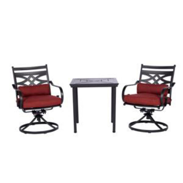 Picture of Montclair 3-Piece Bistro Dining Set in Chili Red with 2 Swivel Rockers and a 27-In.Square Table